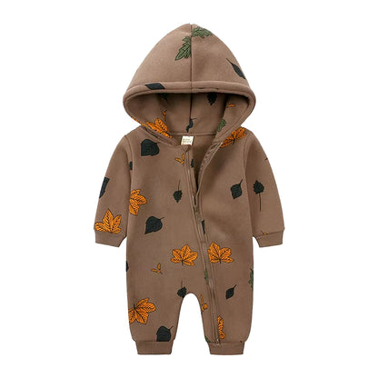 2024 Baby Winter Fleece Romper Print Cotton Warm Outfit Clothes for 0-24M Jumpsuit Newborn Toddler Bear Hoodies Bodysuit Costume