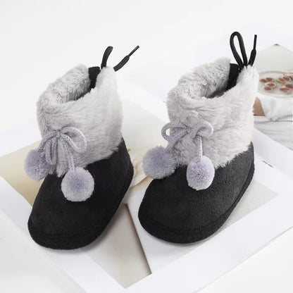 Winter Furry Snow Boots - Soft Sole First Walkers Shoes for Baby Girls 0-18 Months