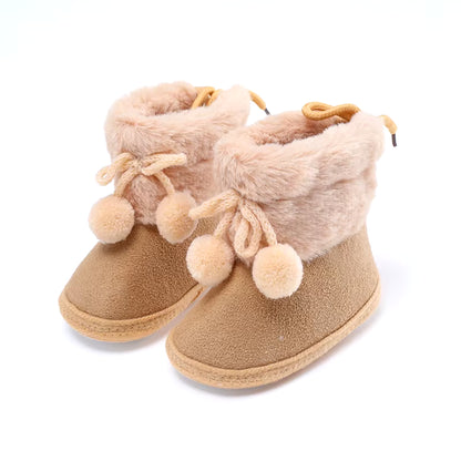 Winter Furry Snow Boots - Soft Sole First Walkers Shoes for Baby Girls 0-18 Months