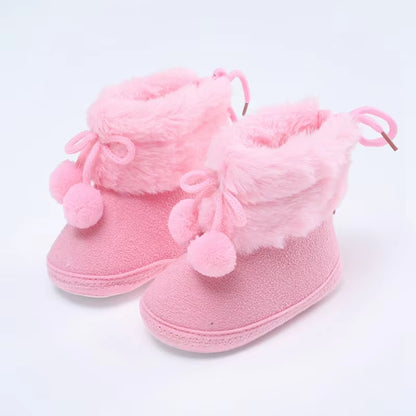 Winter Furry Snow Boots - Soft Sole First Walkers Shoes for Baby Girls 0-18 Months