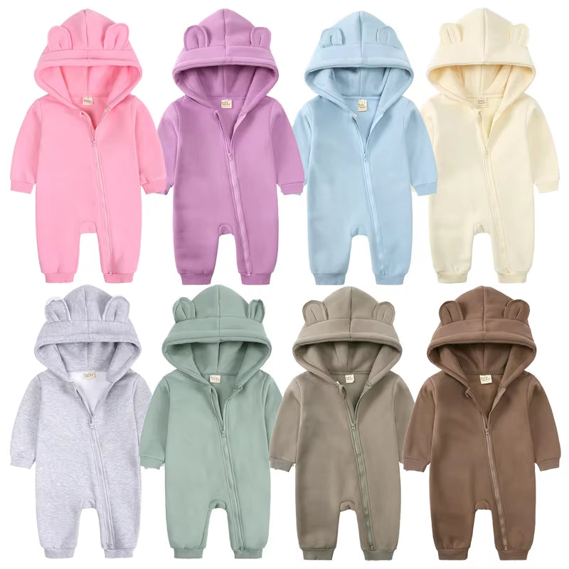 2024 Baby Winter Fleece Romper Print Cotton Warm Outfit Clothes for 0-24M Jumpsuit Newborn Toddler Bear Hoodies Bodysuit Costume