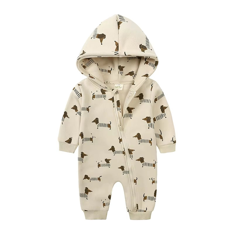 2024 Baby Winter Fleece Romper Print Cotton Warm Outfit Clothes for 0-24M Jumpsuit Newborn Toddler Bear Hoodies Bodysuit Costume