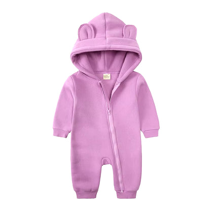 2024 Baby Winter Fleece Romper Print Cotton Warm Outfit Clothes for 0-24M Jumpsuit Newborn Toddler Bear Hoodies Bodysuit Costume