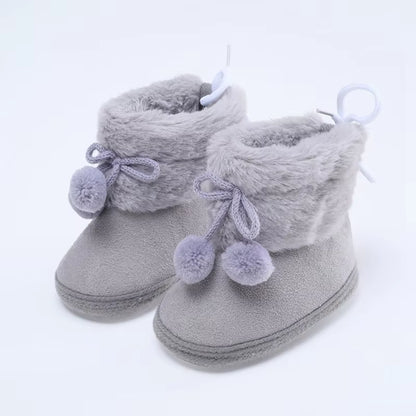 Winter Furry Snow Boots - Soft Sole First Walkers Shoes for Baby Girls 0-18 Months