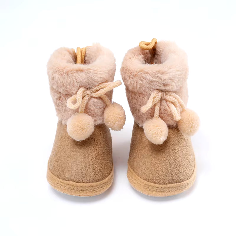 Winter Furry Snow Boots - Soft Sole First Walkers Shoes for Baby Girls 0-18 Months