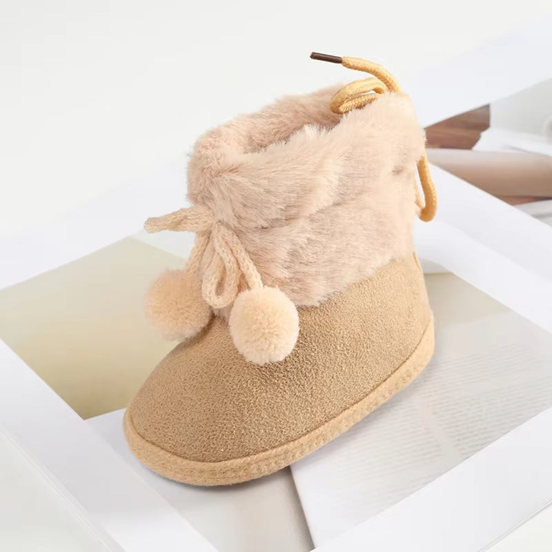 Winter Furry Snow Boots - Soft Sole First Walkers Shoes for Baby Girls 0-18 Months