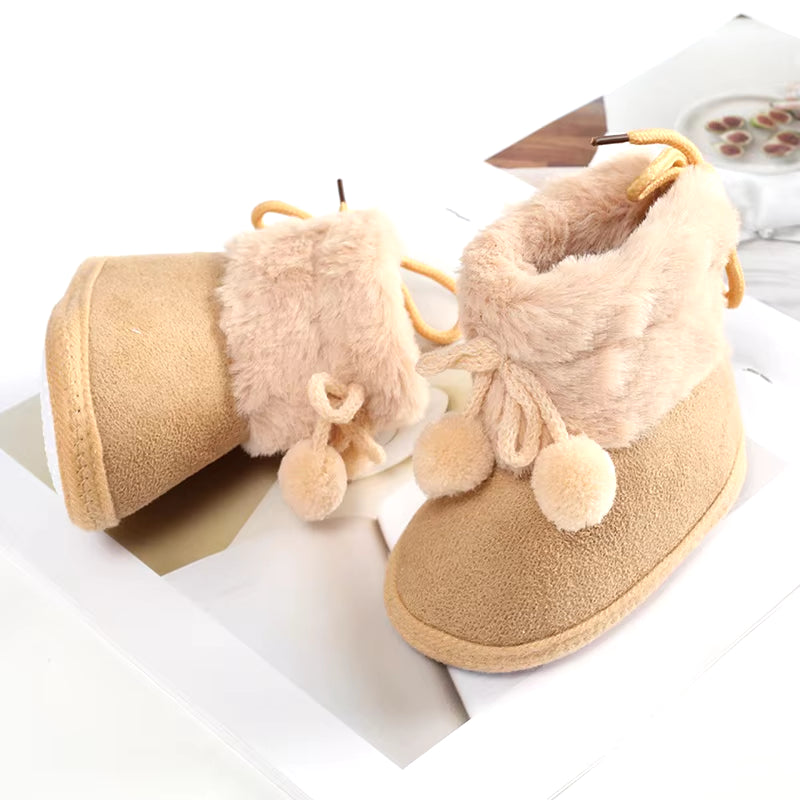 Winter Furry Snow Boots - Soft Sole First Walkers Shoes for Baby Girls 0-18 Months